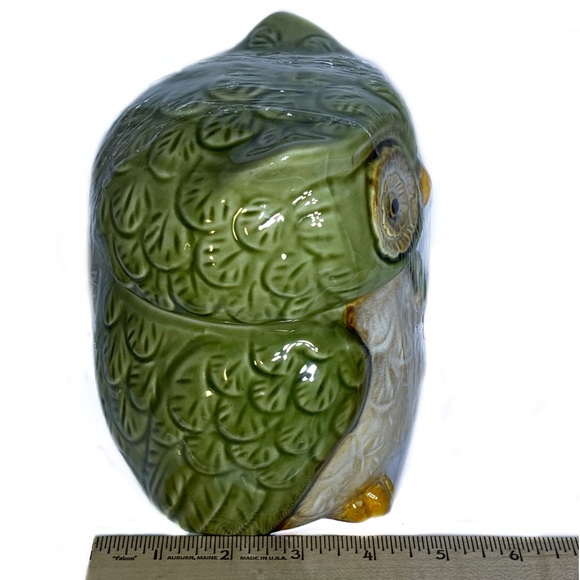 Owl Canister Jar Decorative Storage Hand Painted Ceramic Green Functional Art - Picture 10 of 16
